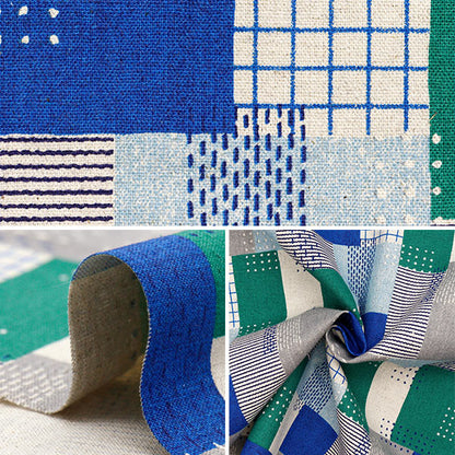 [Quantity starting from 5] Fabric "Cotton Linen Canvas" SashikoTweetQuilting Blue x Green YGA-81000-2A" KOKKA