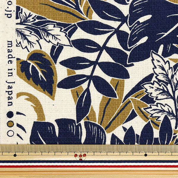 [Menge ab 5] Stoff "Prepella Resort Feste farbige Blätter Kinari x Navy YGA-81010-2a" KOKKA