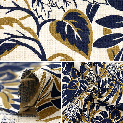 [Menge ab 5] Stoff "Prepella Resort Feste farbige Blätter Kinari x Navy YGA-81010-2a" KOKKA