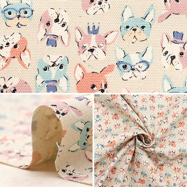 [Quantity starting from 5] Fabric 『Oxford Chibi Puri French Bulldog Kinari YKA-31120-2A" KOKKA