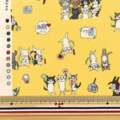 [Quantity starting from 5] Fabric 『Sheeting Funny Cats FangirlingCat Yellow YKA-31050-1C" KOKKA