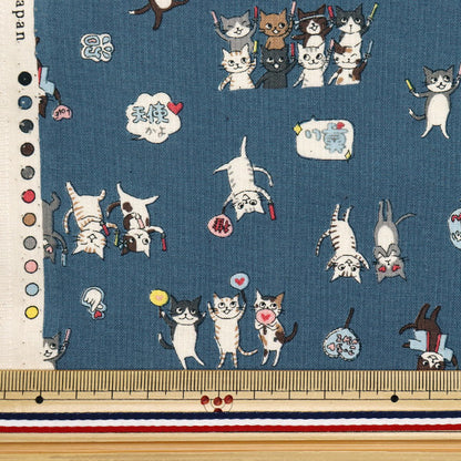 【数量5から】 生地 『シーチング ファニーキャッツ 推し活ねこ ネイビー YKA-31050-1D』 KOKKA コッカ