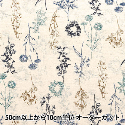 [Cantidad a partir de 5] Tela "Algodón y lino"láminas Jardín natural azul YGA-81070-1A" KOKKA