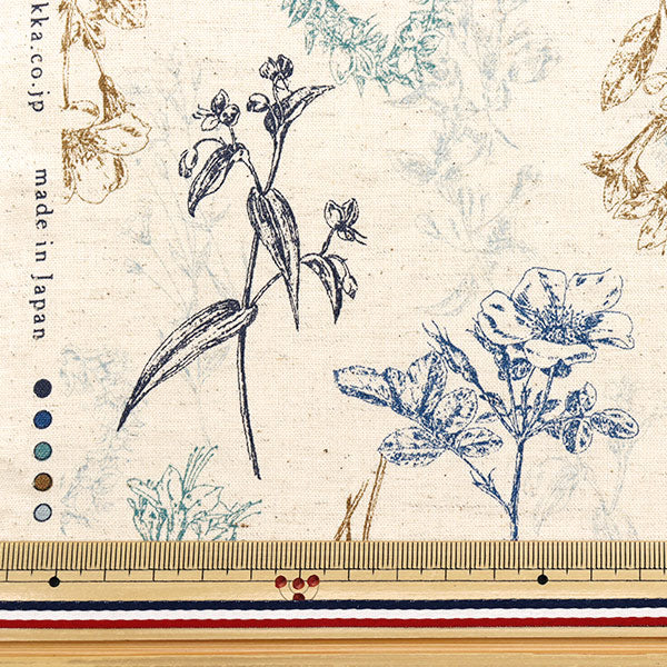 [Cantidad a partir de 5] Tela "Algodón y lino"láminas Jardín natural azul YGA-81070-1A" KOKKA