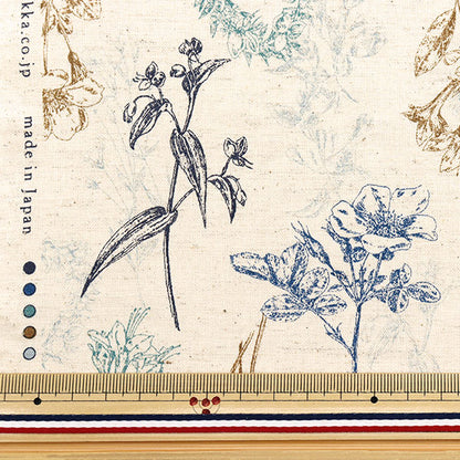 [Cantidad a partir de 5] Tela "Algodón y lino"láminas Jardín natural azul YGA-81070-1A" KOKKA