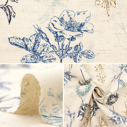 [Cantidad a partir de 5] Tela "Algodón y lino"láminas Jardín natural azul YGA-81070-1A" KOKKA