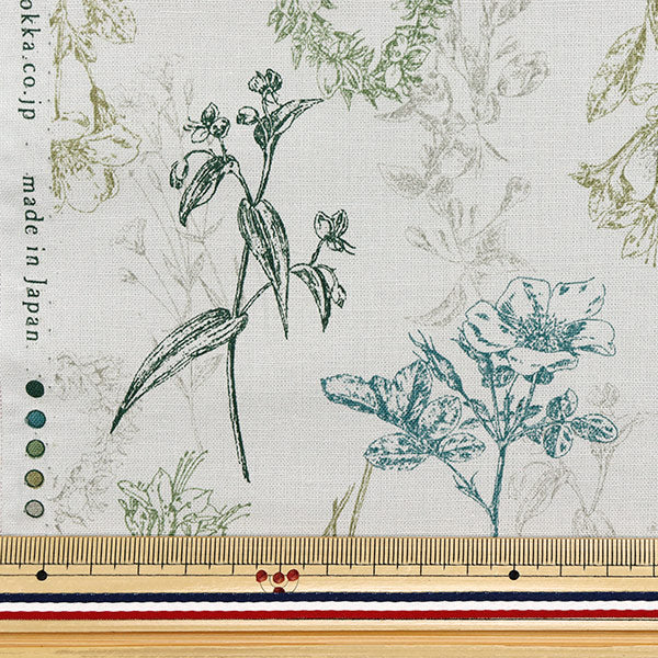 【数量5から】 生地 『綿麻シーチング ナチュラルガーデン グリーン YGA-81070-1D』 KOKKA コッカ