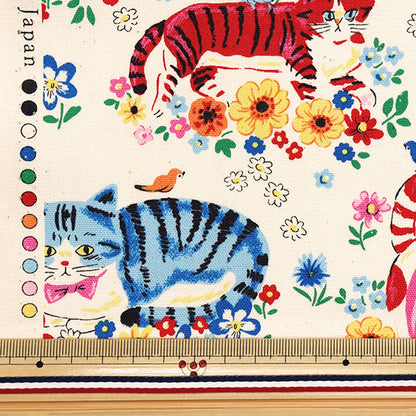 [Cantidad a partir de 5] Tela 『Oxford Flor de gato animal poderoso kinari yga-81050-1a" KOKKA