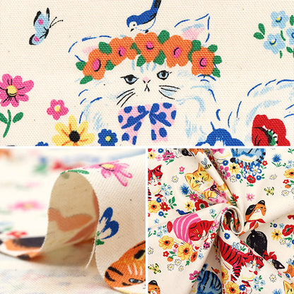 [Cantidad a partir de 5] Tela 『Oxford Flor de gato animal poderoso kinari yga-81050-1a" KOKKA
