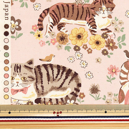 [Quantità a partire da 5] Tessuto 『Oxford Potente fiore di gatto animale rosa YGA-81050-1b" KOKKA