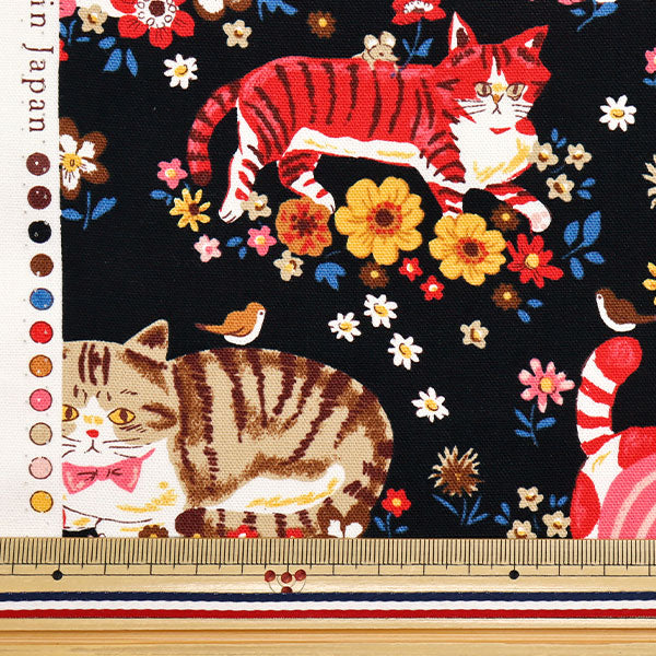[Menge ab 5] Stoff 『Oxford Mächtige Tierkatze Blume Schwarz YGA-81050-1D" KOKKA