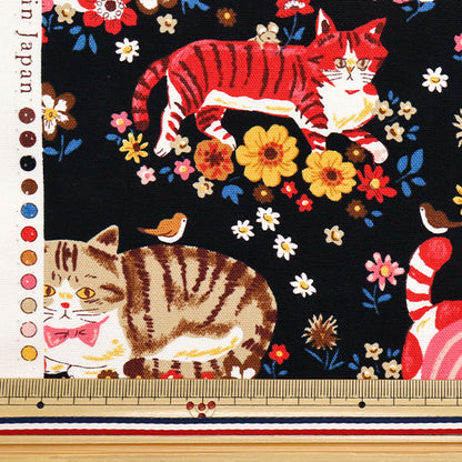 [Menge ab 5] Stoff 『Oxford Mächtige Tierkatze Blume Schwarz YGA-81050-1D" KOKKA