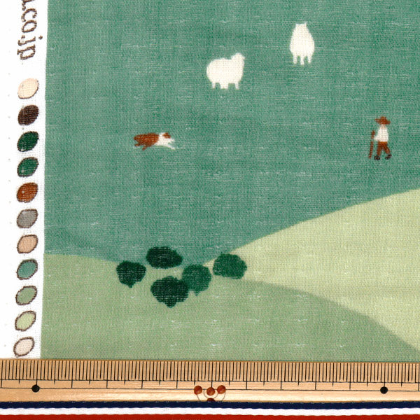 【数量5から】 生地 『MUDDY WORKS(マディワークス) Wガーゼ Farm ブルーグリーン EKX-140-A』 KOKKA コッカ