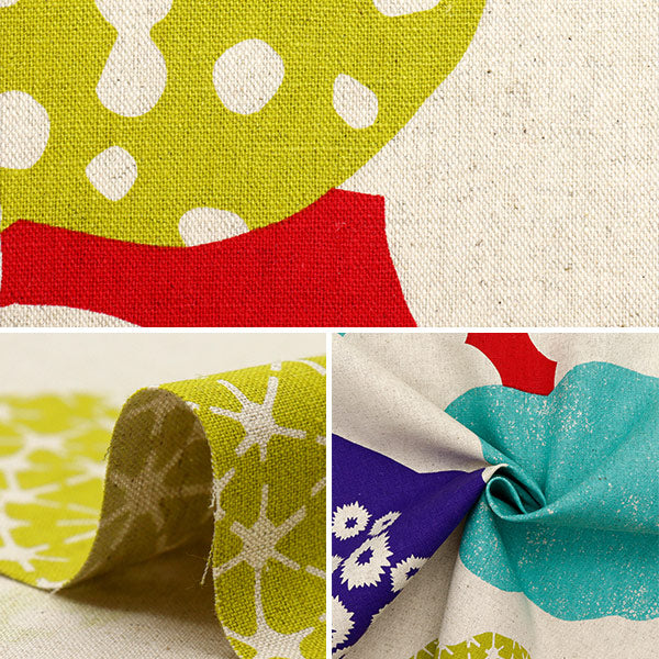 [5부터 시작하는 수량] 천・원단 "Echino Cloud Flower Cotton Linen Canvas Kinari x Multi EKX-98120-20A" KOKKA