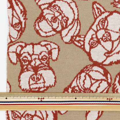 【数量5から】 生地 『HAyU ニットジャガード DOG ブラウン EGX-7715-2C』 KOKKA コッカ