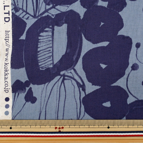 [Quantità a partire da 5] Tessuto "Cotone e lino"fogli Linnea grande modello di fiori blu YKA-36060-1C" KOKKA