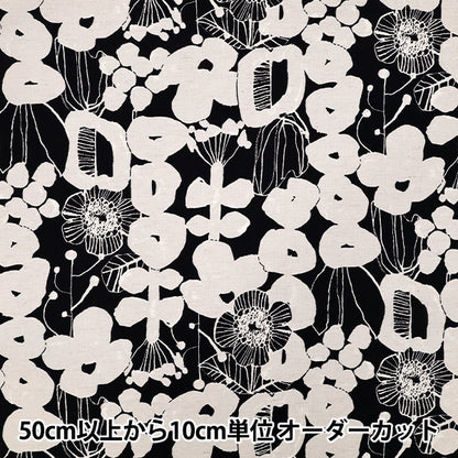 [الكمية تبدأ من 5] الأقمشة "القطن والكتان"الأغطية Linnea كبير زهرة نمط الأسود YKA-36060-1D" KOKKA