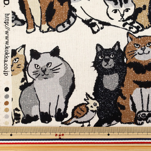 [Menge ab 5] Stoff "Baumwollwäsche Leinwand Art Katze Weiß YGA-86020-1A" KOKKA