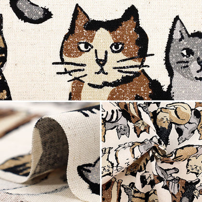 [Menge ab 5] Stoff "Baumwollwäsche Leinwand Art Katze Weiß YGA-86020-1A" KOKKA