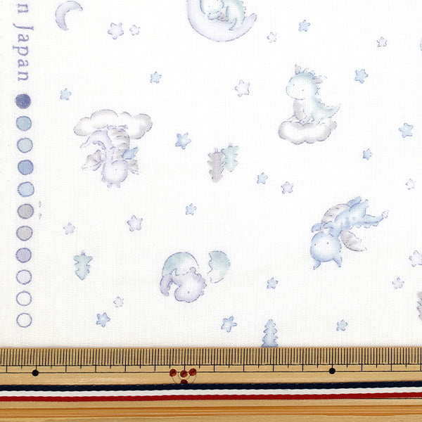 [Quantité à partir de 5] Tissu 『double gaze Royal Baby Dinosaur Match White YPA-66020-1C" KOKKA