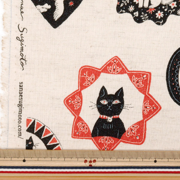 【数量5から】 生地 『綿麻シーチング Sanae Sugimoto Cat Days ベージュ EGX-9230-1A』 KOKKA コッカ