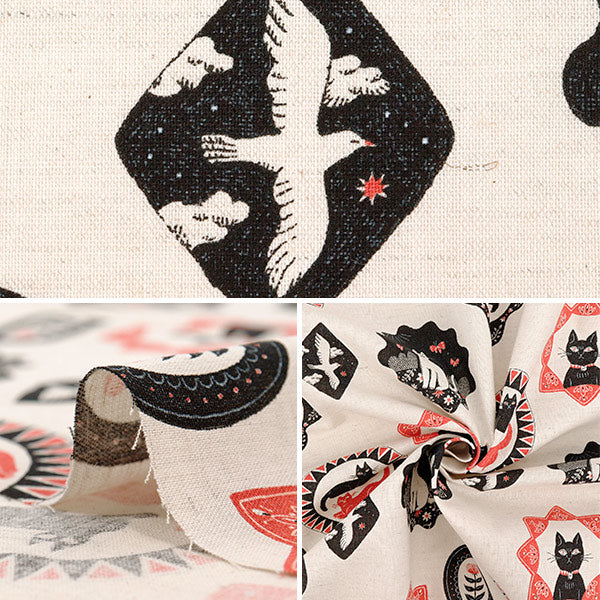 【数量5から】 生地 『綿麻シーチング Sanae Sugimoto Cat Days ベージュ EGX-9230-1A』 KOKKA コッカ