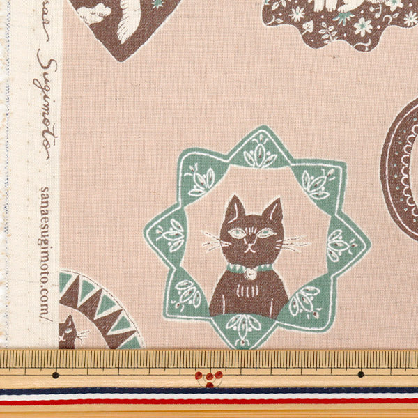 【数量5から】 生地 『綿麻シーチング Sanae Sugimoto Cat Days ピンク EGX-9230-1B』 KOKKA コッカ