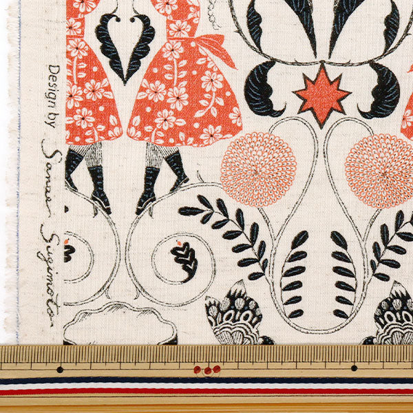 【数量5から】 生地 『綿麻シーチング Sanae Sugimoto Afternoon Fun レッド EGX-9230-2A』 KOKKA コッカ