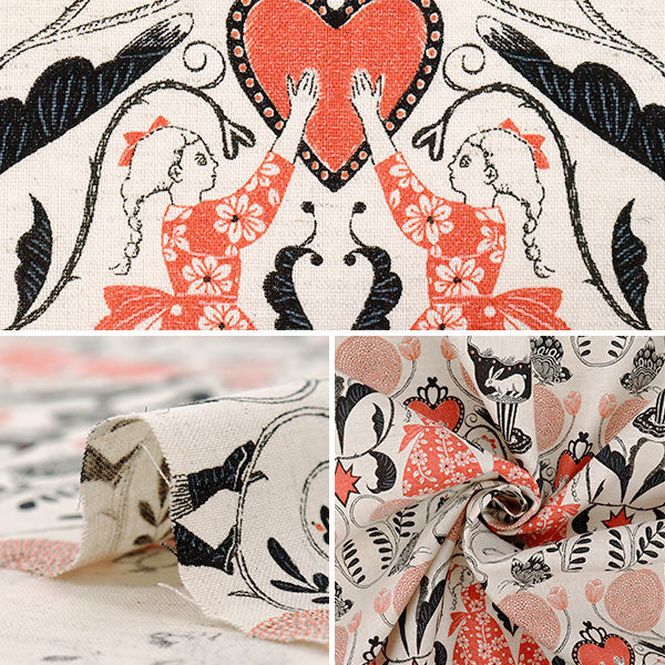 【数量5から】 生地 『綿麻シーチング Sanae Sugimoto Afternoon Fun レッド EGX-9230-2A』 KOKKA コッカ