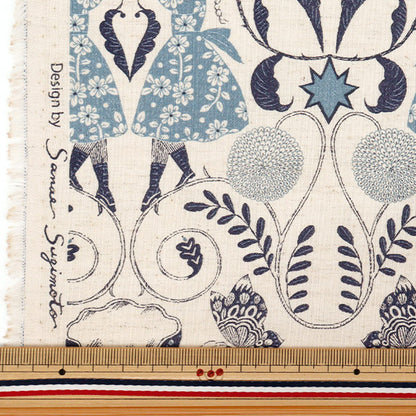 【数量5から】 生地 『綿麻シーチング Sanae Sugimoto Afternoon Fun ブルー EGX-9230-2A』 KOKKA コッカ