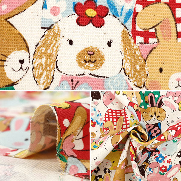 【数量5から】 生地 『オックス パワフルアニマル うさぎ柄 キナリ YGA-89000-1A』 KOKKA コッカ