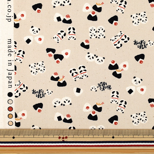 [Cantidad desde 5] Tela 『Oxford Chibi Puri Onigiri Panda Beige claro YKA-39060-1A" KOKKA