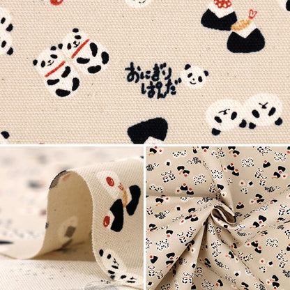 [Cantidad desde 5] Tela 『Oxford Chibi Puri Onigiri Panda Beige claro YKA-39060-1A" KOKKA