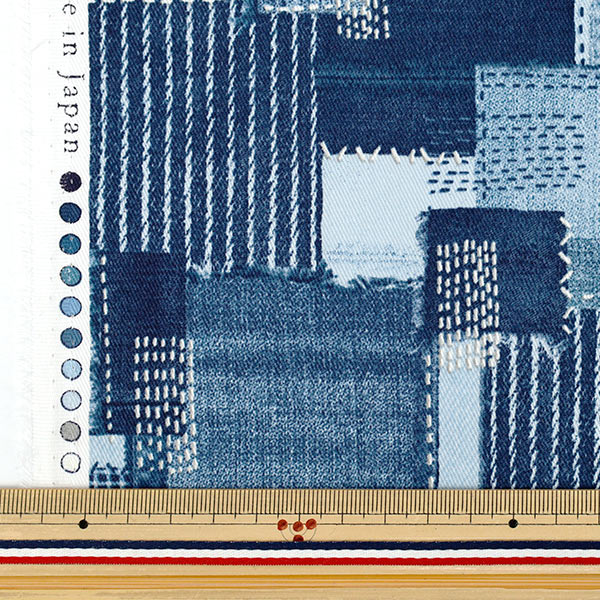 【数量5起】 織物 斜纹刺绣风格牛仔裤拼布 海军B YGA-89020-1B"