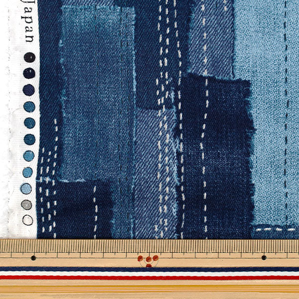 【数量5起】 織物 斜纹刺绣风格牛仔裤拼布 蓝色A YGA-89020-2A"