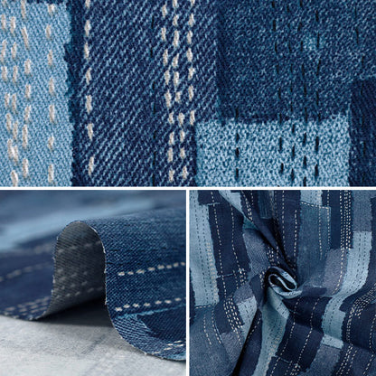【数量5起】 織物 斜纹刺绣风格牛仔裤拼布 蓝色A YGA-89020-2A"