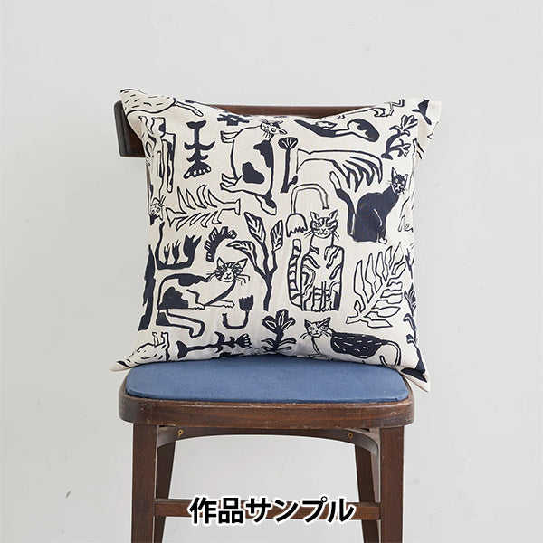 【数量5から】 生地 『NekoNoe 綿麻キャンバス Ayano Tamuro 猫と植物 キナリ EYX-1820-1A』 KOKKA コッカ