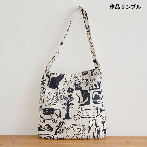 【数量5から】 生地 『NekoNoe 綿麻キャンバス Ayano Tamuro 猫と植物 キナリ EYX-1820-1A』 KOKKA コッカ