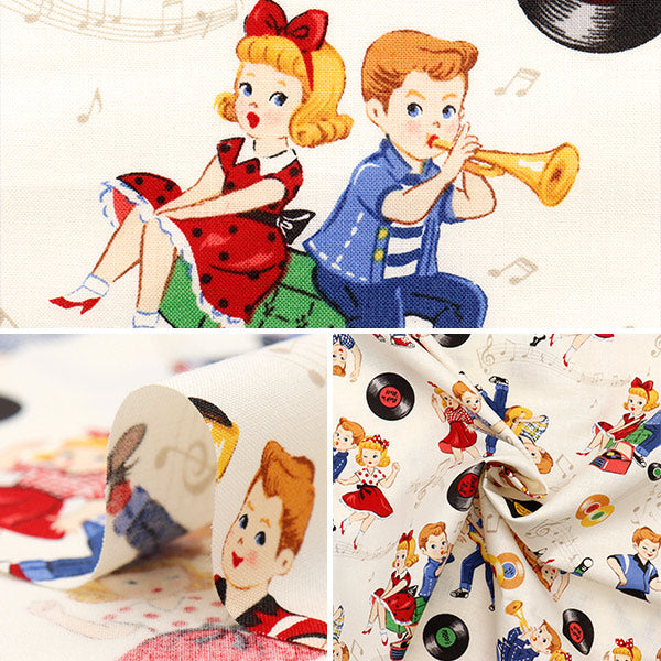 [Quantità a partire da 5] Tessuto 『fogli Sugar Rock Love Rockabilly Ivory LW2060-12A"