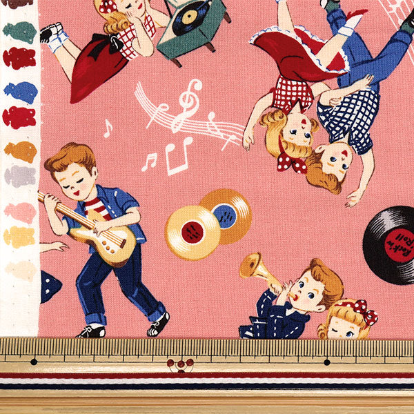 [Quantità a partire da 5] Tessuto 『fogli Sugar Rock Love Rockabilly Pink LW2060-12B"