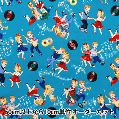 [Quantità a partire da 5] Tessuto 『fogli Sugar Rock Love Rockabilly Sax Blue LW2060-12C"