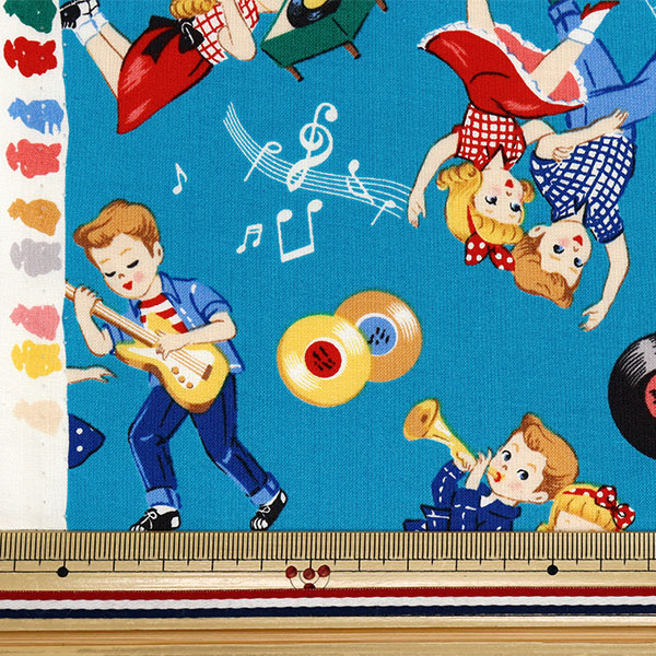 [Quantità a partire da 5] Tessuto 『fogli Sugar Rock Love Rockabilly Sax Blue LW2060-12C"