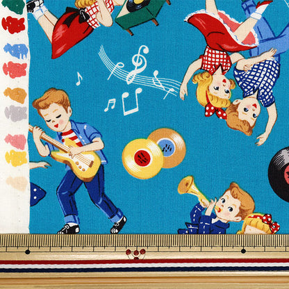 [Quantità a partire da 5] Tessuto 『fogli Sugar Rock Love Rockabilly Sax Blue LW2060-12C"