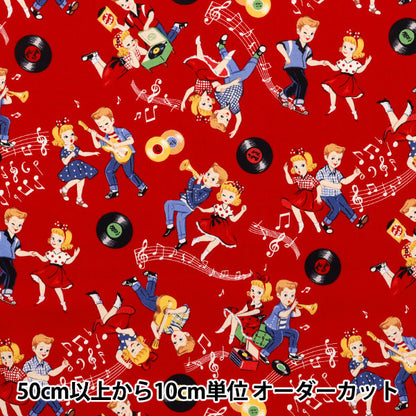 [Cantidad a partir de 5] Tela 『láminas Sugar Rock Love Rockabilly Red LW2060-12d"