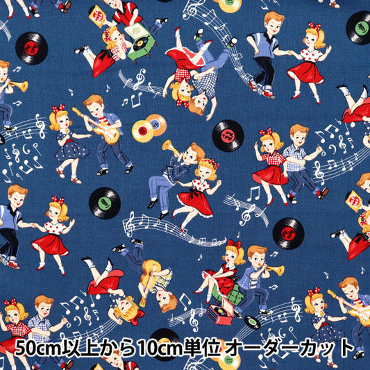 [Количество, начиная с 5] Ткань 『Простыни Sugar Rock Love Rockabilly Blue LW2060-12E"