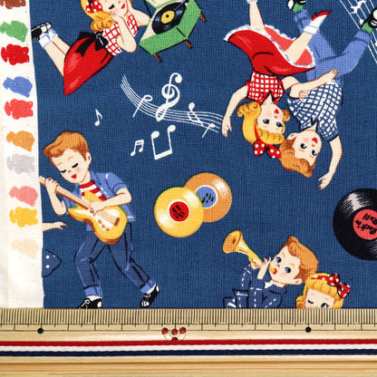[Quantità a partire da 5] Tessuto 『fogli Sugar Rock Love Rockabilly Blue LW2060-12E"