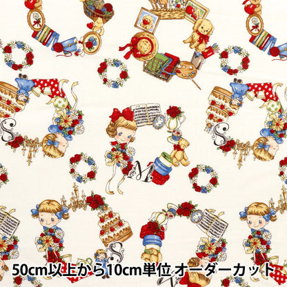 [Cantidad a partir de 5] Tela 『láminas Margaret y Sophie Lovely Wreath Ivory MS7050-12a"