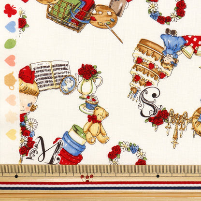 [Cantidad a partir de 5] Tela 『láminas Margaret y Sophie Lovely Wreath Ivory MS7050-12a"