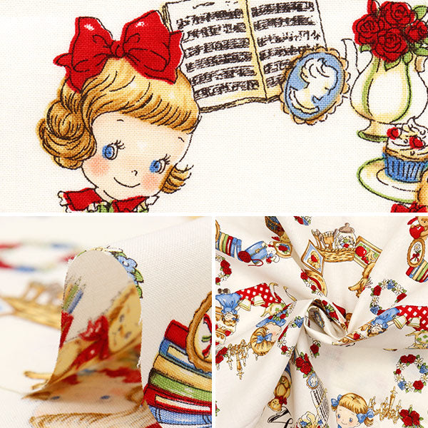 [Cantidad a partir de 5] Tela 『láminas Margaret y Sophie Lovely Wreath Ivory MS7050-12a"