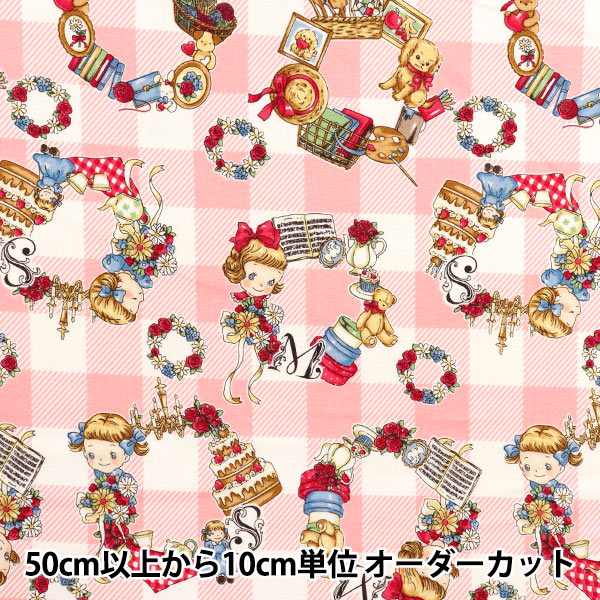 [Cantidad a partir de 5] Tela 『láminas Margaret & Sophie Love Things Wreath Pink MS7050-12B"